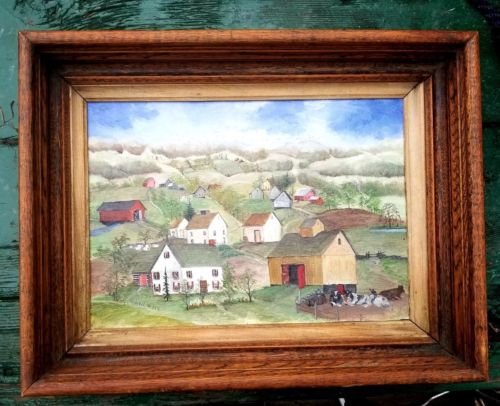 ORIGINAL OIL PAINTING FOLK ART, VINTAGE FRAME.  CHERYL KORB