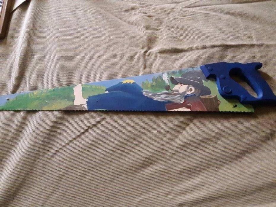HAND PAINTED HILLBILLY HAND SAW SIGNED BY ARTIST