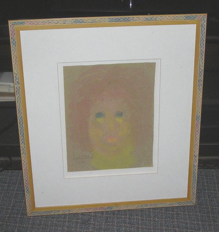 Alabama Artist Sybil Gibson Folk Art Painting Face Abstract  Framed