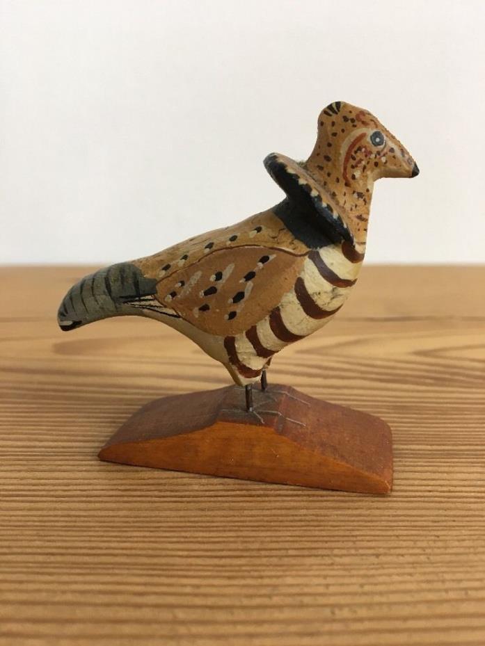 Vtg Collectible Signed D Ward Miniature Ruffed Grouse Painted Wood Bird Carving