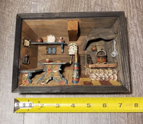 Vintage Italy 3d Wooden Shadow Box Picture Diorama Kitchen scene art