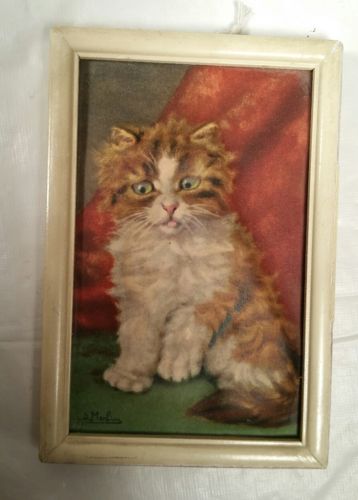Vintage Kitten 3D Picture Signed Daniel Merlin Framed Embossed art