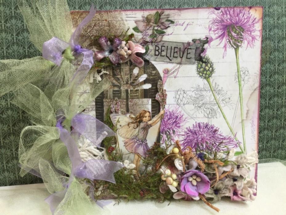 Lavender Fairy Mini Scrapbook Botanical Mixed  Media Art Albumh