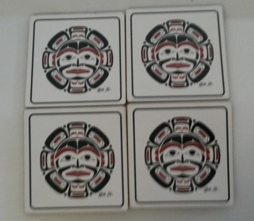 Klatle-Bhi Moon Mask Set Of Coasters Squamish Kwakwaka'wakw Kwakiutl
