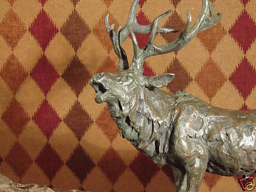 * Real Bronze Statue Wild Sculpture Elk Deer on Marble Trophy Hunter Lodge GIFT