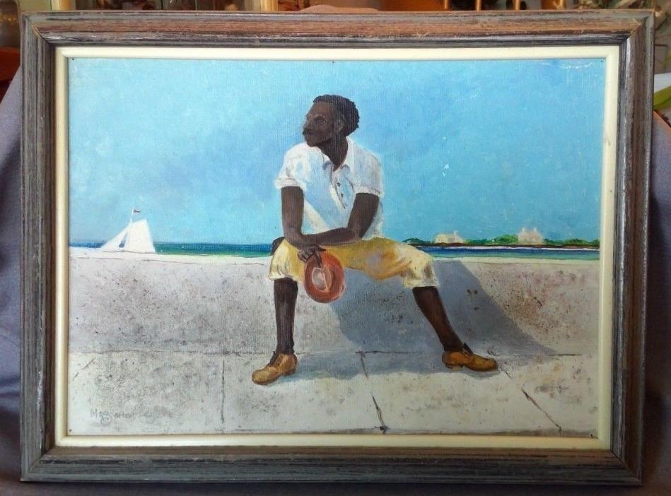 Vtg African American Black Art Oil On Canvas Board Painting - Framed and Signed