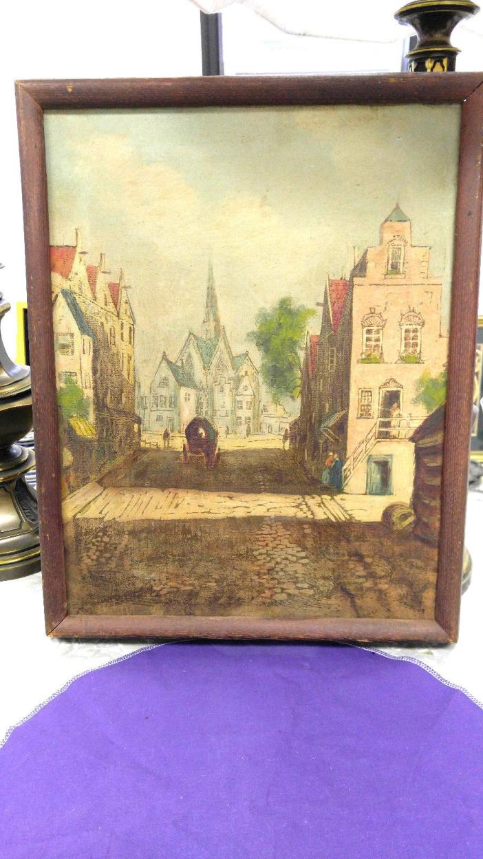 Art Oil on canvas from Europe during WWII Original Europe painting before WW II