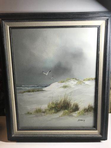 “Gloomy Beach Day” Framed Oil Painting On Canvas