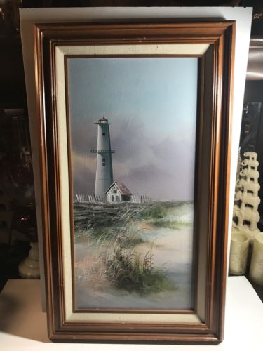 Framed Lighthouse Beach Scene Oil Painting On Canvas