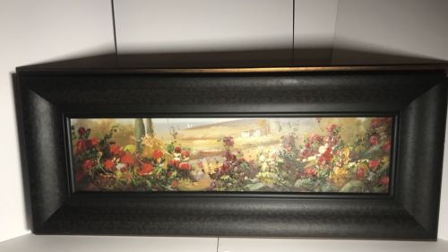 Wonderful Scenic Floral Canvas Painting In Large Heavy Frame