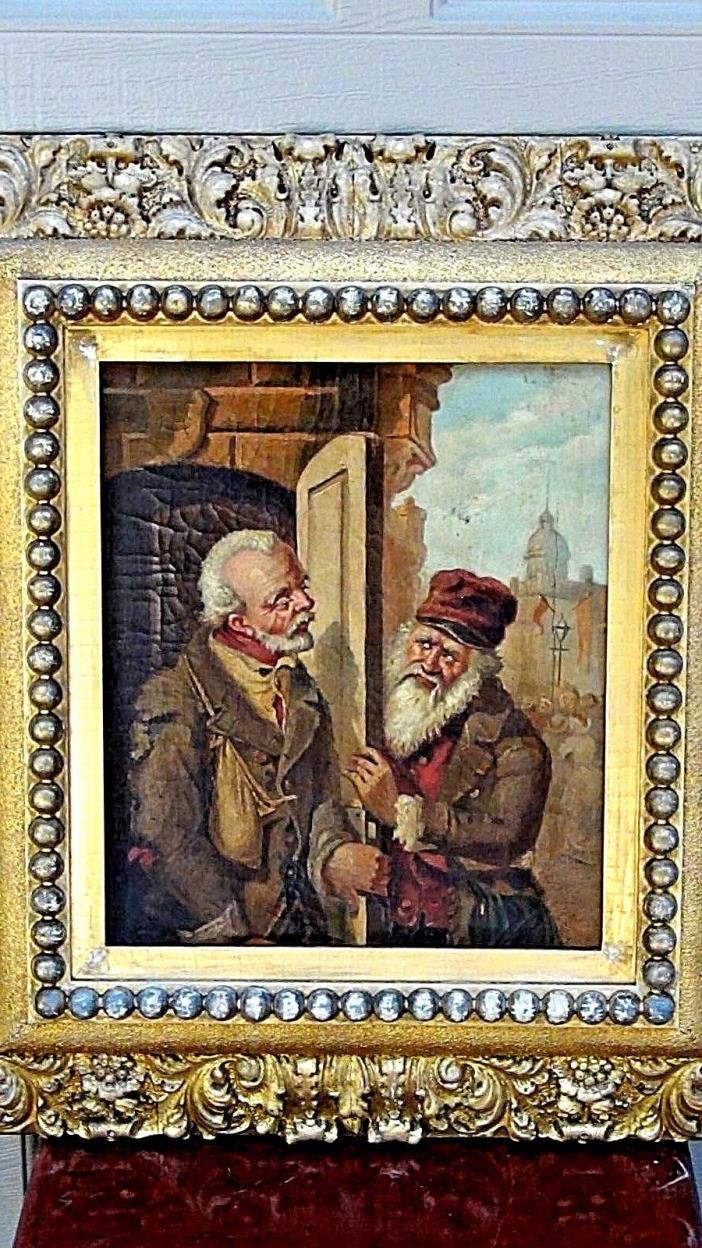 ANTIQUE 18c RUSSIAN OLD MASTER ORIGINAL OIL ON CANVAS  A CITY STREET SCENE