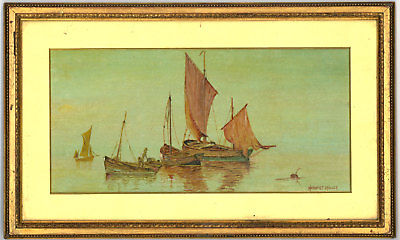 Herbert Miller - Signed Early 20th Century Oil, Fishing Boats
