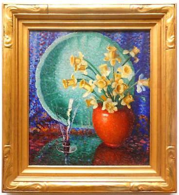 Frederick Ruthrauff c.1930 Pointilist Still Life w/Daffodils -Calif, Utah Artist