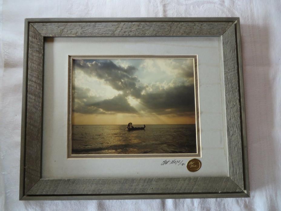 Art Gore Photograph Art Original Signed Natural Wood Frame Lake Boat Fisherman