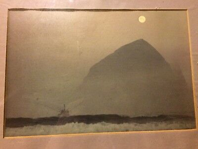 Charles Krebs Nature Photographer Photo of Fishing Boat at Night with Moon/Mtn