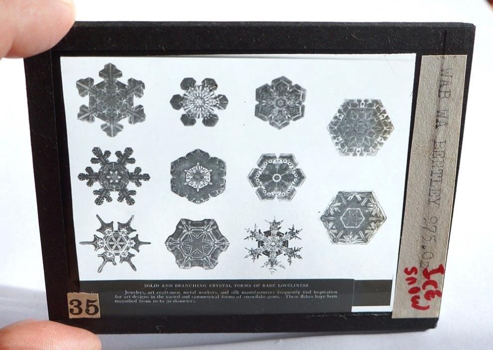 WA BENTLEY snowflake ICE crystals #35 magic lantern GLASS SLIDE