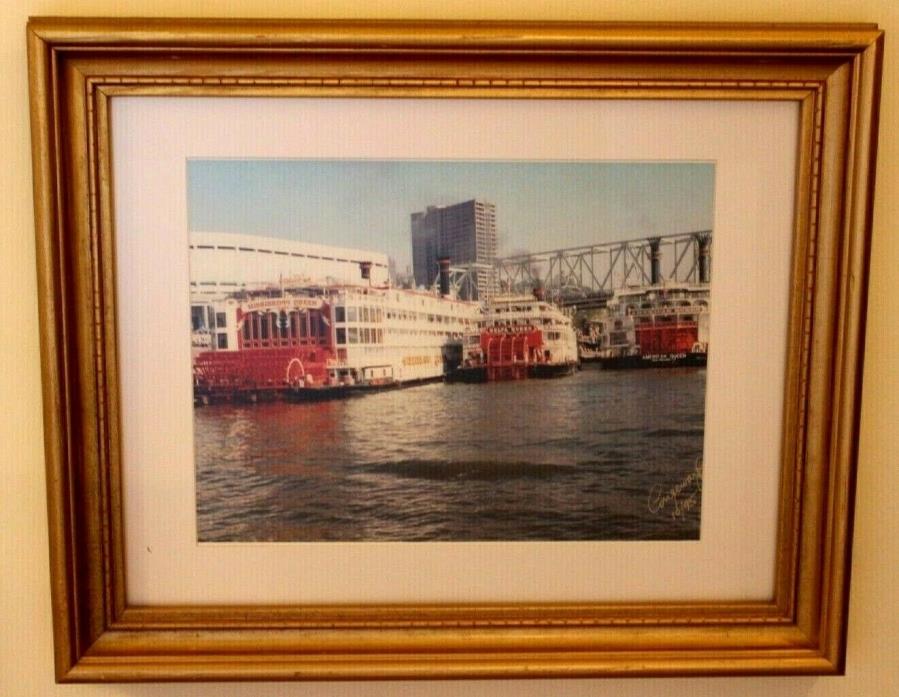 Original Art Photograph of Riverboats on Cincinnati River Signed Custom Framed