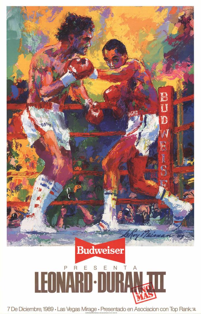 Vintage Boxing Poster LeRoy Neiman-Leonard vs. Duran III-1989 Budweiser 30x19
