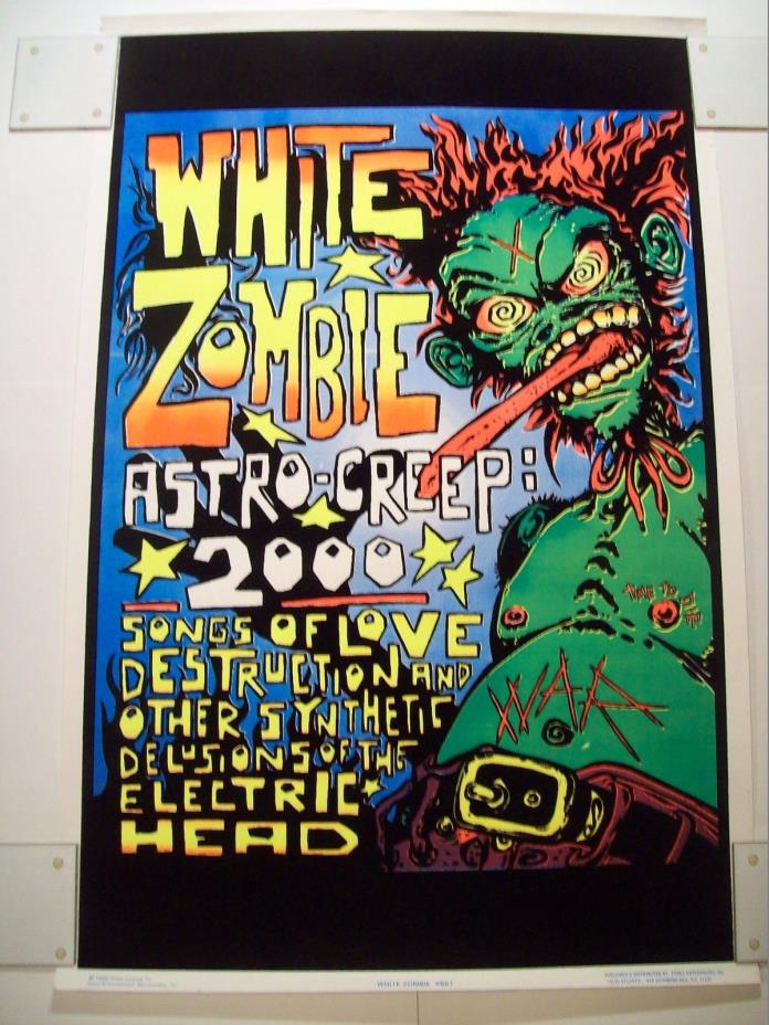VINTAGE 1995 WHITE ZOMBIE BLACK LIGHT POSTER Astro Creep 2000 FLOCKED 23