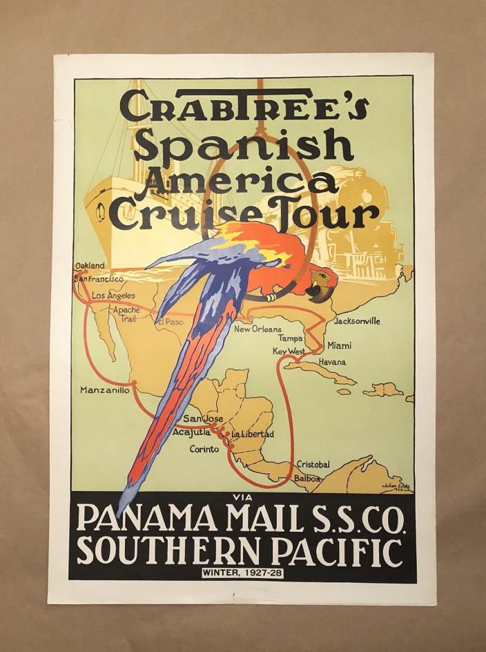 Original Vintage Poster SPANISH AMERICA CRUISE - SOUTHERN PACIFIC Airline Travel