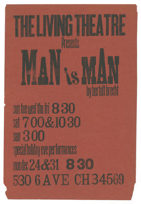 Living Theatre / Man is Man Bertholt Brecht 1962 Posters, Flyers, and Handbills