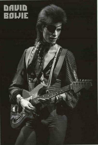 David Bowie Playing Guitar Eye Patch B/W   Poster