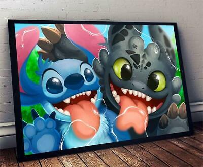 Funny Toothless & Stitch We Are Friends Landscape Paper Poster Without Frame