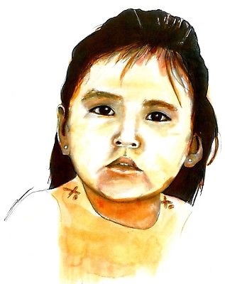 Native American Indian Child Pencil Ink Print Southwest Desert Art Pueblo Tribe
