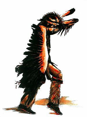 Navajo Eagle Ceremony Dancer Pencil Ink Wash Print Native American Western Art