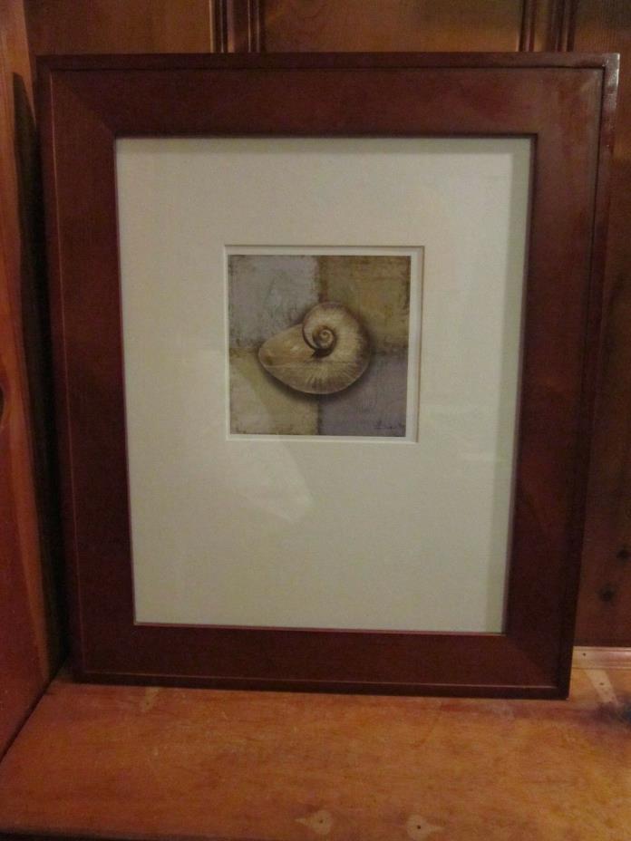 Wood Framed Matted Nautilus Snail Shell Art Print Blue Gray Signed 25