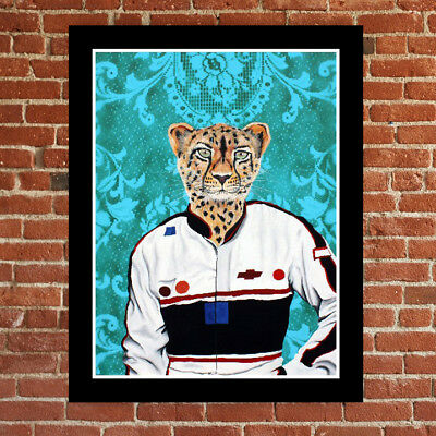 original cheetah art,lowbrow signed animal art print,banksy kaws Shepard Fairey
