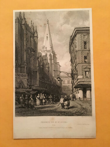 KJ) Original 1834 Church Of St Nizier At Lyons France Cityscape Annual Engraving