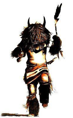 Native American Indian Buffalo Ceremonial Dancer Print ink colored ink Hunting