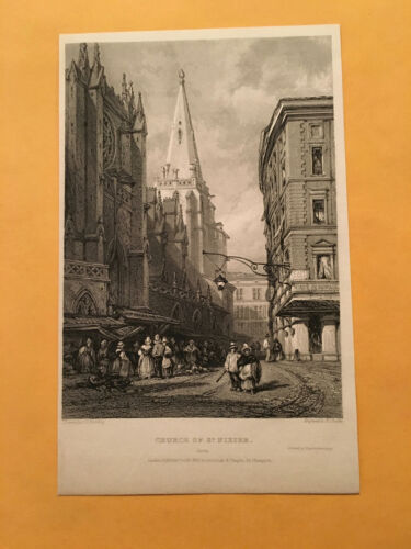 KI) Original 1834 Church Of St Nizier At Lyons France Cityscape Annual Engraving
