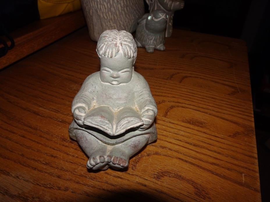 Isabel Bloom Signed Girl Reading Book Stone Sculpture Figurine 3.5