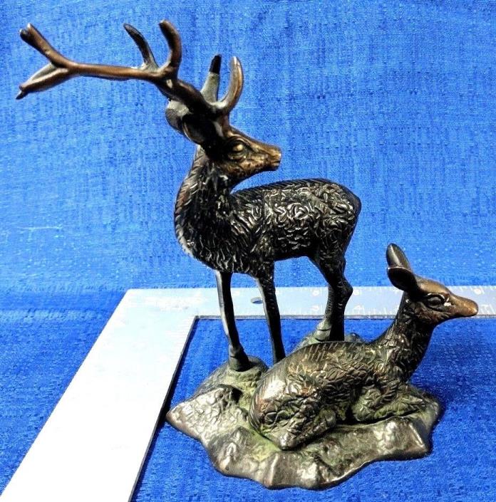 VINTAGE BRONZE METAL SCULPTURE DEER ELK FAWN 4'' X 5'' X 7'' high