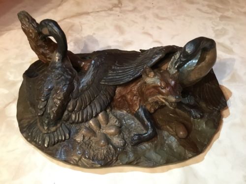 William H Turner Bronze Beautiful Two Geese Get Revenge On A Fox Signed Numbered