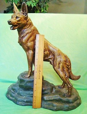 Huge SIGNED LOUIS CARVIN GERMAN SHEPHERD DOG ART SCULPTURE Spelter EXCEPTIONAL