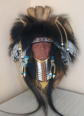 Native American Indian Chief Black Bear Wall Sculpture Signed Heather Healey
