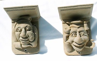Set of 2 Dunce & Don Face Sculpture Medieval Bracket Shelf Sconce Still In Boxes