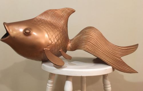 Medium Size Metal Painted Gold Fish Koi Cast Sculpture 24