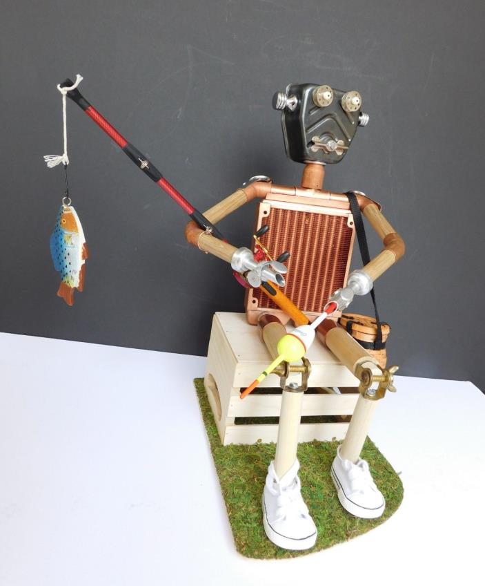 fisherman sculpture, assemblage robot