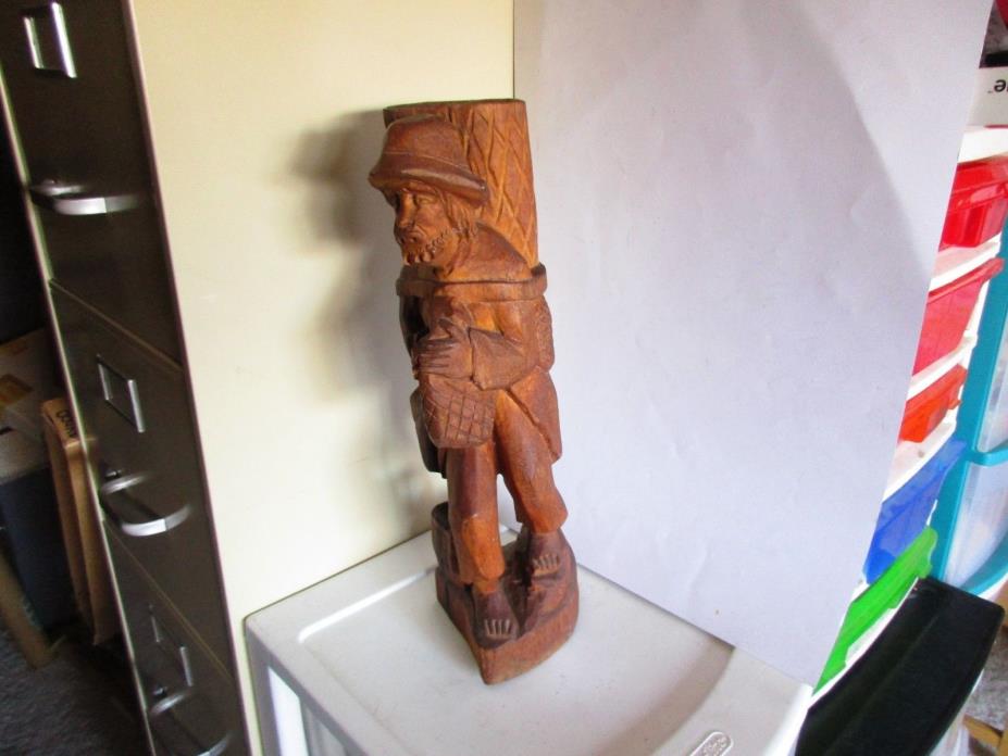 BAREFOOT HIKER HAND CARVED WOOD SCULPTURE
