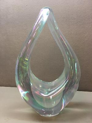 Signed Eicholt Art Glass Curved Sculpture Paperweight Iridescent Pastel Hues