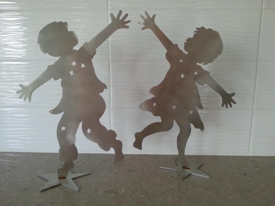 Stainless Steel Laser Cut Sculpture Dancing Children Playful Boy Girl Figurine