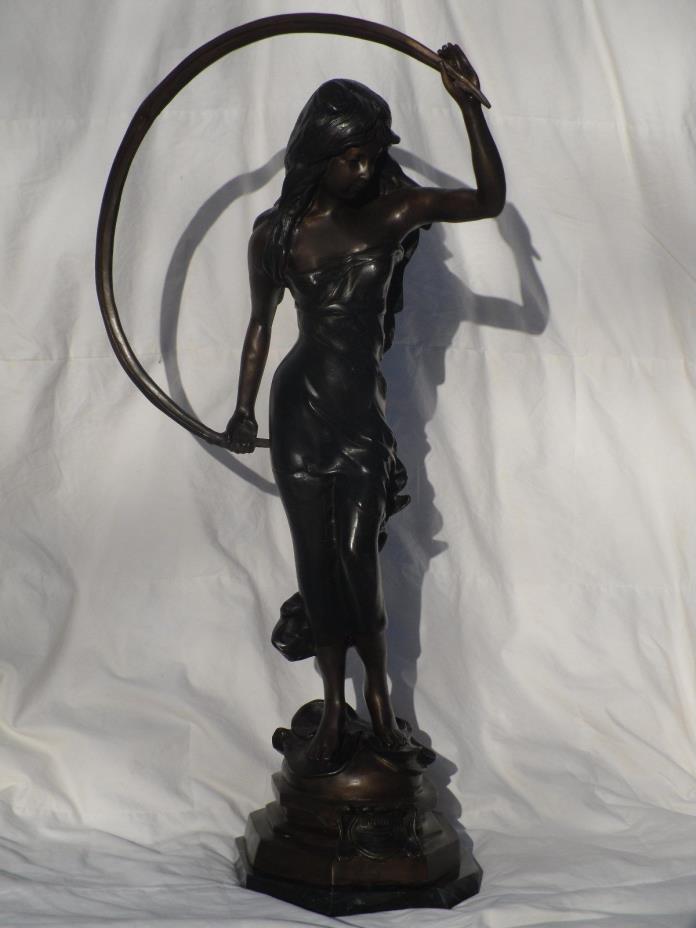 Art Nouveau Bronze Sculpture Of A Woman With Crescent Signed DIUIR DON