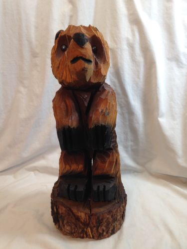 Bear Chainsaw Carving wooden log cabin decor rustic art 19.5