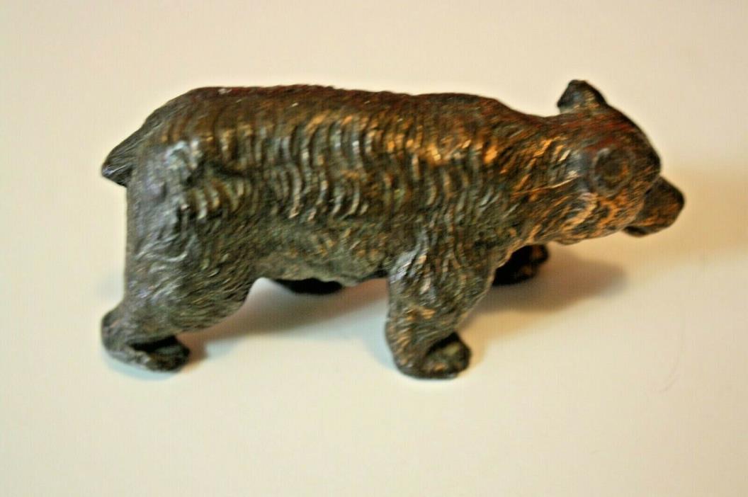 ANTIQUE BRONZE BEAR  STATUE -- HEAVY @ 13.6 Oz. on a 3 12 x 1 3/4 Inch Bear