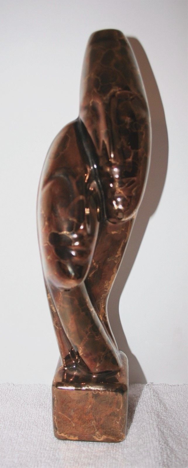 VTG Abstract Couple Double Bust Figurine Statue Porcelain Copper Bronze Glaze