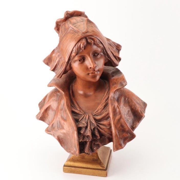 Ceramic Bust of a Woman by Belgian Sculptor Gustave Van Vaerenbergh
